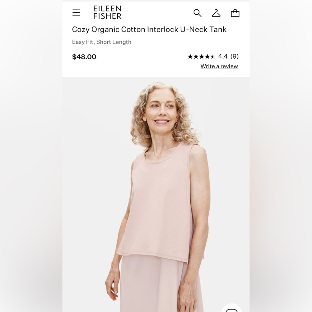 Eileen Fisher Cozy Organic Cotton Interlock U-Neck Tank
Easy Fit, Short Length